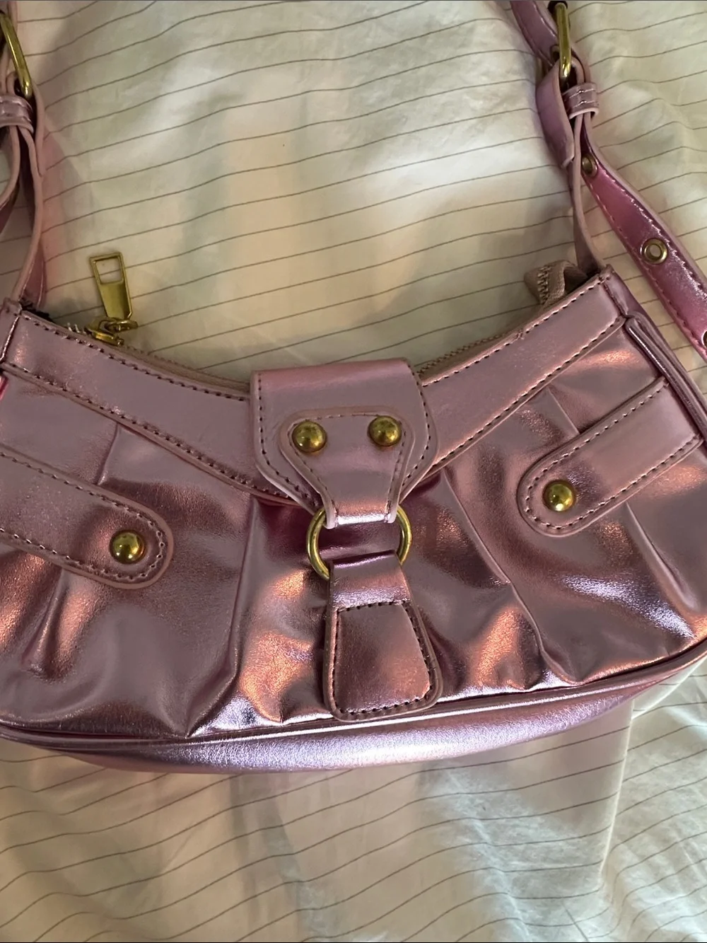 Y2K Pink Metallic Shoulder Bag